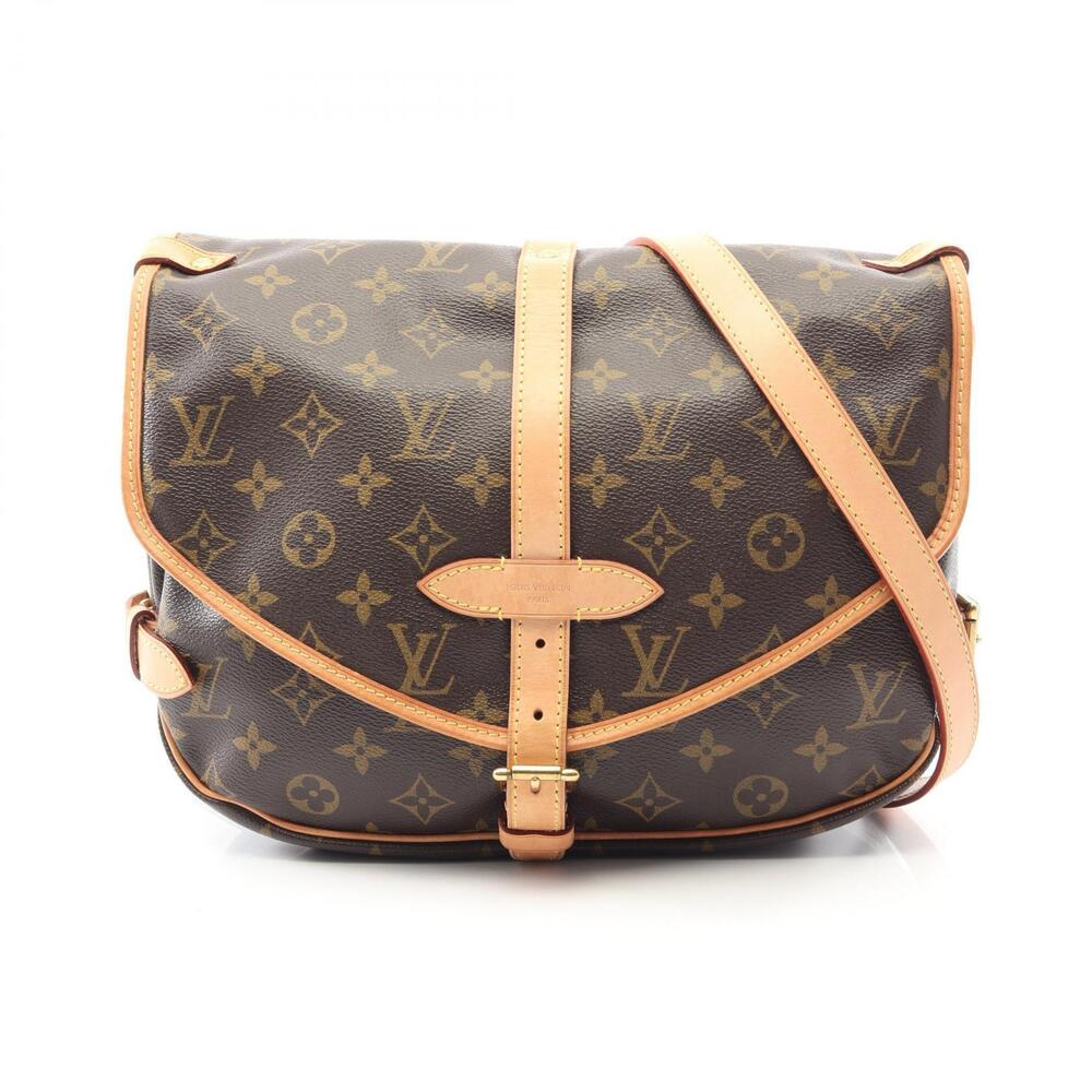 Louis Vuitton Saumur Canvas Leather Monogram Crossbody Bag Brown